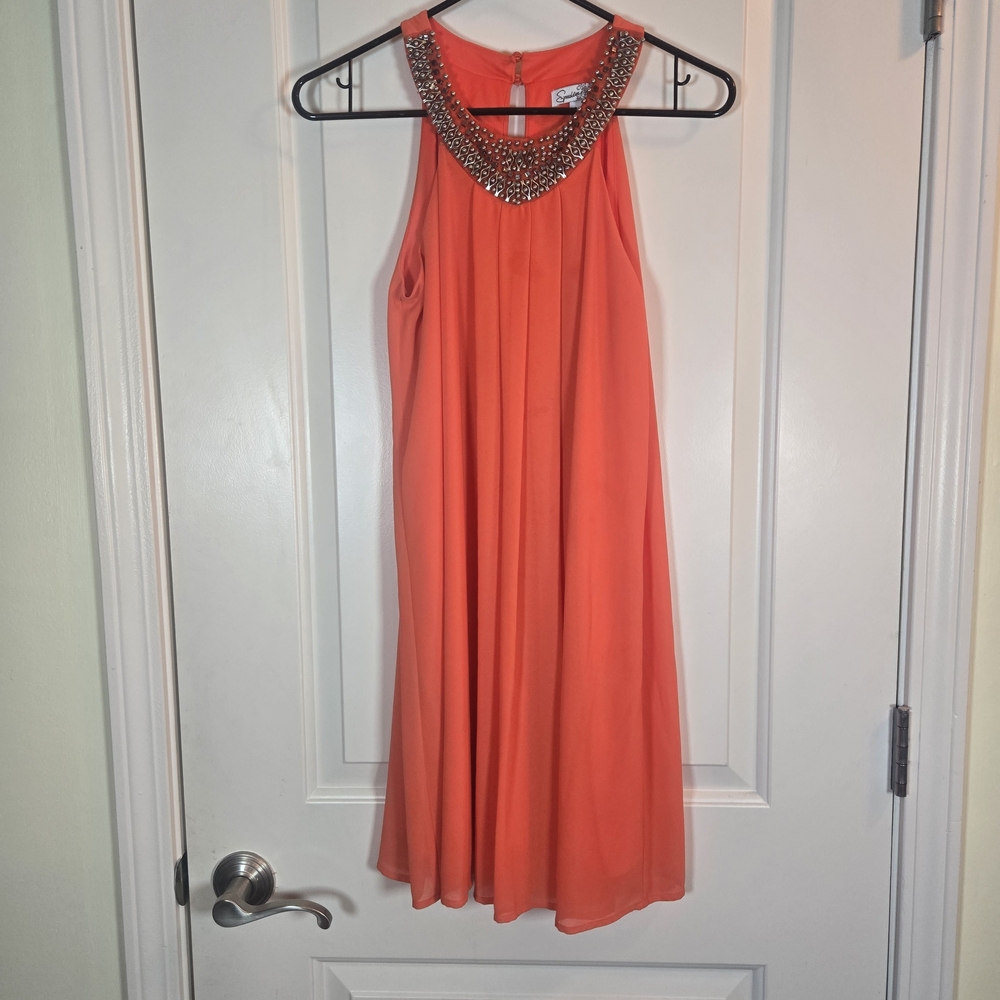 Speechless Coral Embellished Mini Dress